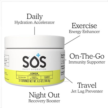 SOS Hydration Electrolyte Drink Mix (31 Servings) – Low Sugar, 15 Calorie, Keto-Friendly & Rapid