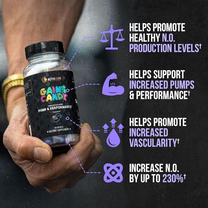 ALPHA LION Gains Candy, Supplement Pills for Muscle Pump & Blood Flow, Nitric Oxide Booster