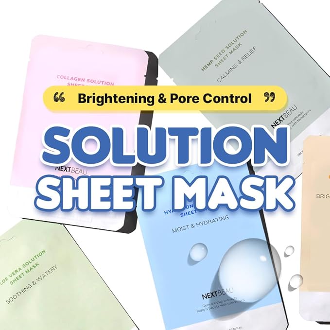 [PACK OF 20 Solution Sheet Mask Pack 5types x 4pc Aloe, Niacinamide, Collagen, Hemp seed