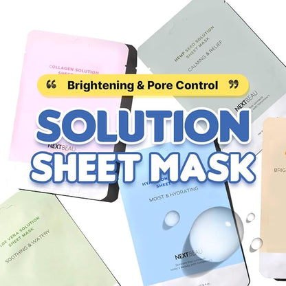 [PACK OF 20 Solution Sheet Mask Pack 5types x 4pc Aloe, Niacinamide, Collagen, Hemp seed