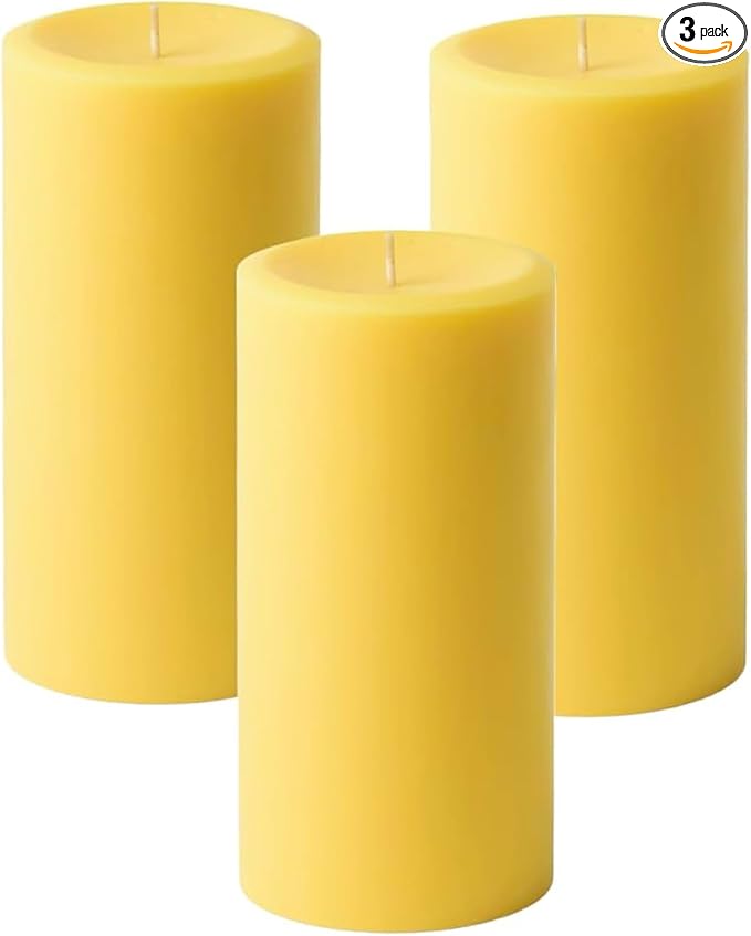 3" x 6" Yellow Pillar Candles (Set of 3) Unscented, Solid Color, Hand Crafted Weddings, Home