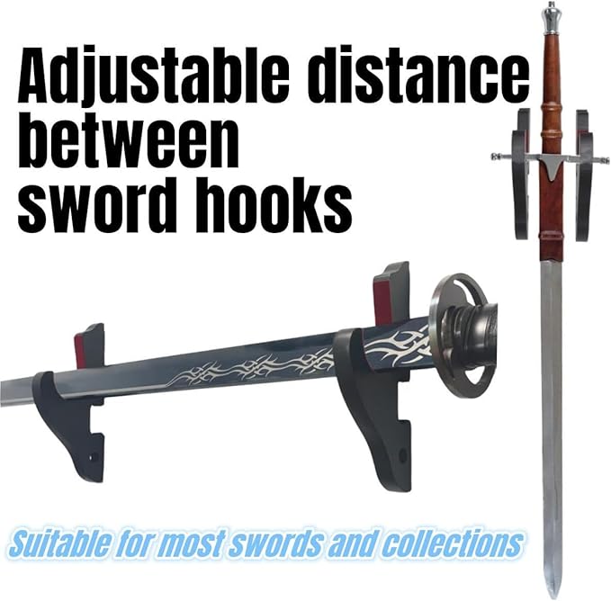 Eforlife 2/Set Sword Hook Wall Mount Samurai Sword Hanger Display Holder Adjustable for Katana