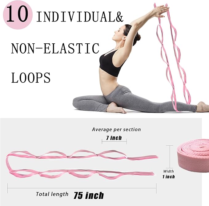 Stretching Strap Yoga Strap with Loops, Stretch Straps for Physical Therapy, Non-Elastic Exercise
