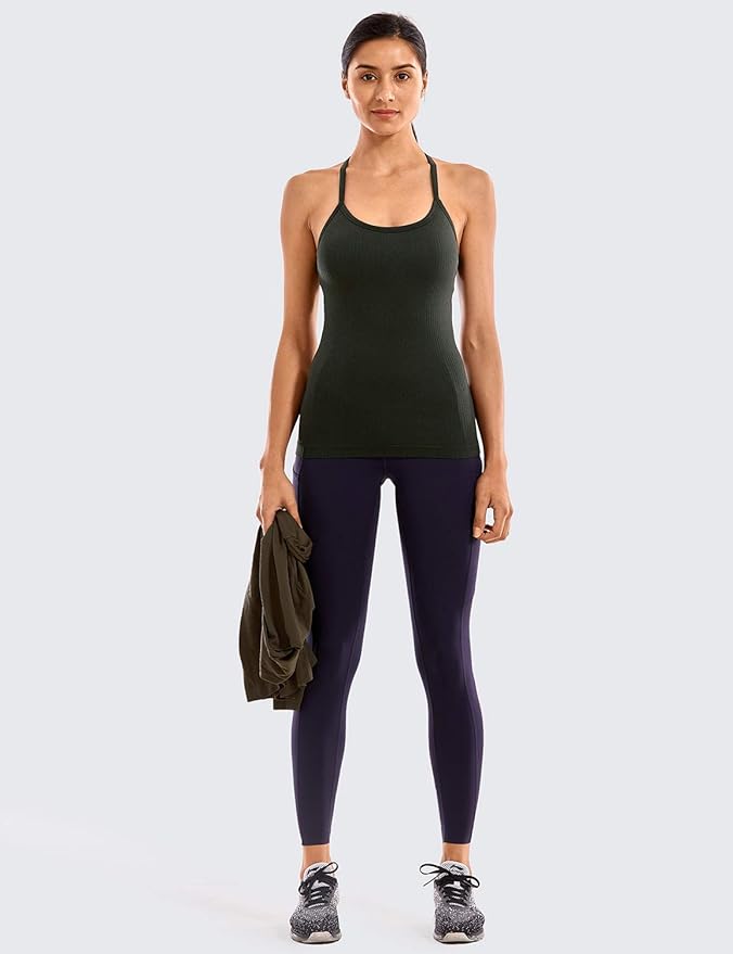 CRZ YOGA Seamless Workout Tank Tops for Women Racerback Athletic Camisole Sports Shirts with Built