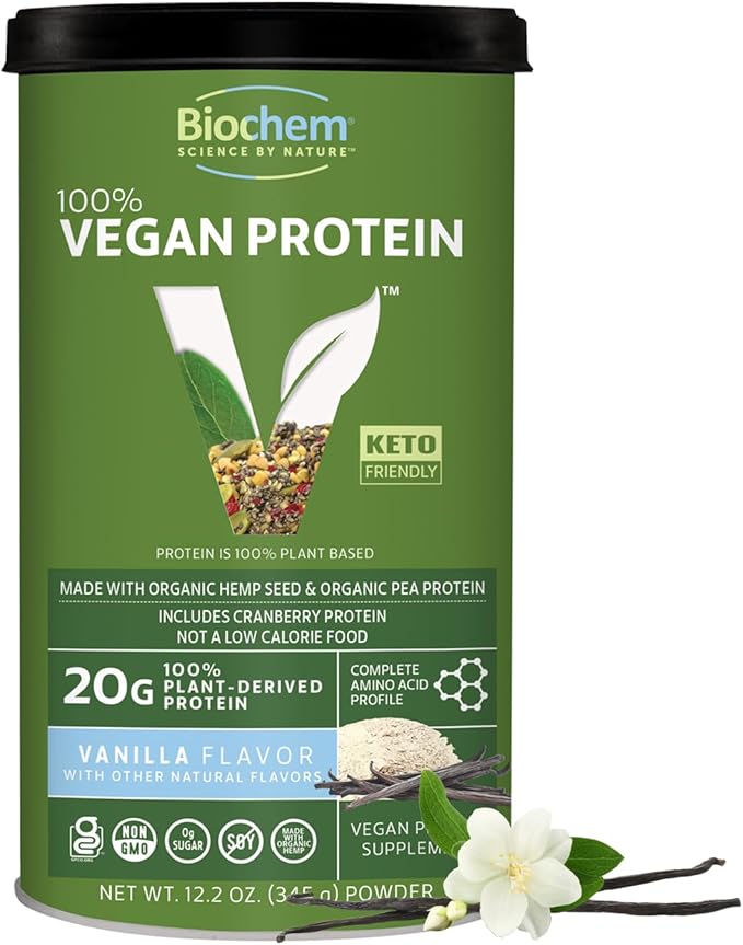 Biochem Vegan Protein Powder ??20g Plant-Based Protein for Muscle Support ??Organic Pea, Hemp &