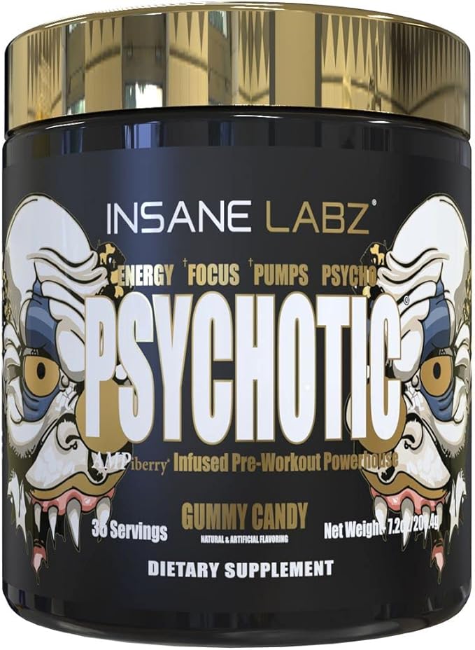 Insane Labz Psychotic Gold, High Stimulant Pre Workout Powder, Extreme Lasting Energy Focus, Pumps