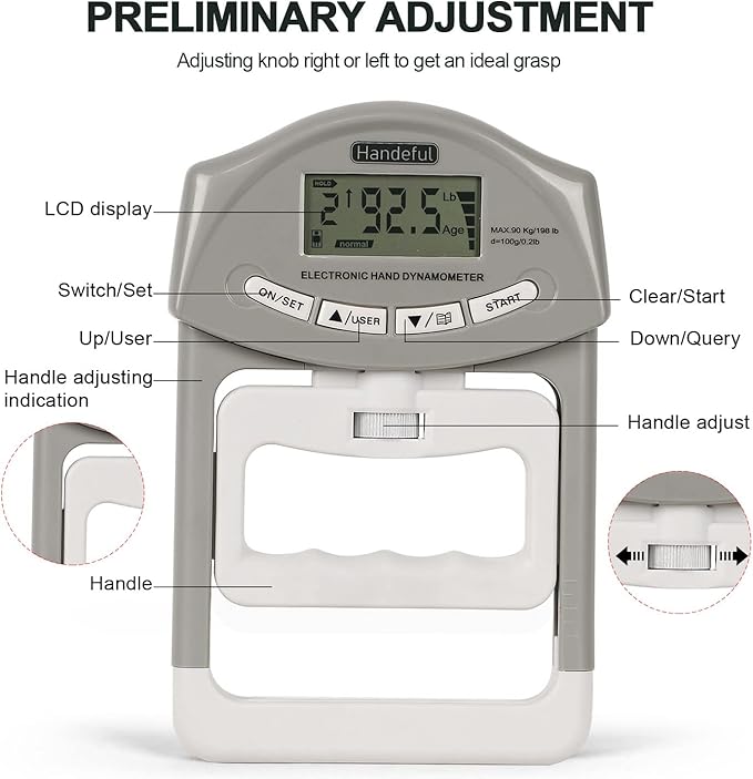 Handeful Grip Strength Tester Trainer - Dynamometer Handgrip Measurer Meter, Handheld Strengthener