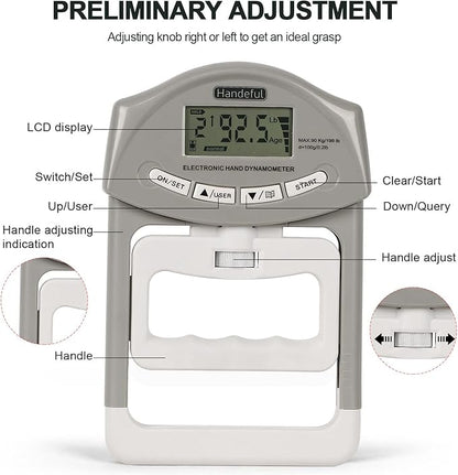 Handeful Grip Strength Tester Trainer - Dynamometer Handgrip Measurer Meter, Handheld Strengthener