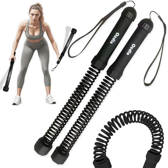 Ocdin Portable Ropeless Battle Ropes for Home Gym, 2 Sticks Cordless Training Rope for Low-Impact