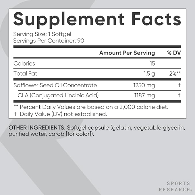Sports Research CLA - 1250mg with Active Conjugated Linoleic Acid for Men and Women | Non-GMO, Soy