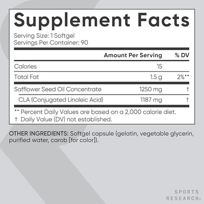Sports Research CLA - 1250mg with Active Conjugated Linoleic Acid for Men and Women | Non-GMO, Soy