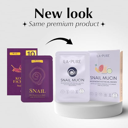 Snail Mucin Mask ??10ct Korean Sheet Mask Pack for Signs of Aging, Aid Skin Repair & Hydration