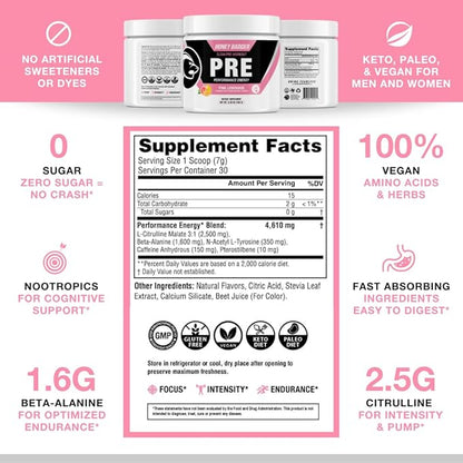 Honey Badger Pre Workout Powder, Keto Vegan Preworkout for Men & Women, Beta Alanine & Caffeine