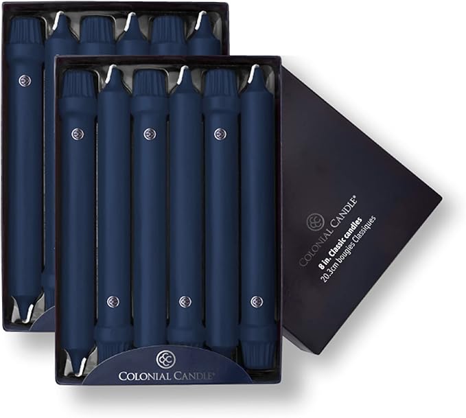 Colonial Candle Unscented Taper Candle, Classic Collection, Indigo, 8 In, Pack of 12 - Up to 6
