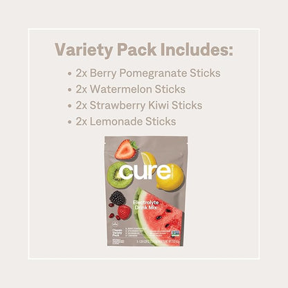 Cure Hydration | Plant-Based Electrolyte Drink Mix | No Added Sugar | FSA-HSA | Dehydration Relief