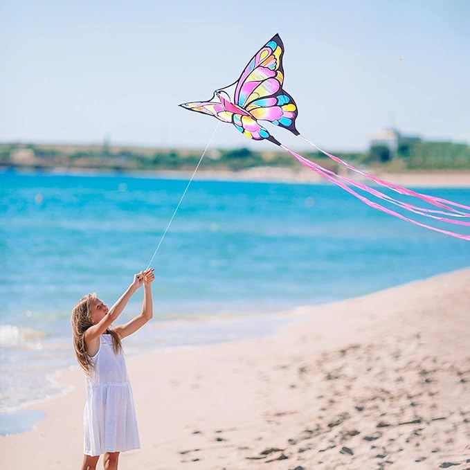 Simxkai Butterfly Kite for Kids & Adults, Easy to Fly Blue Big Kite for Beginners, Line Handle