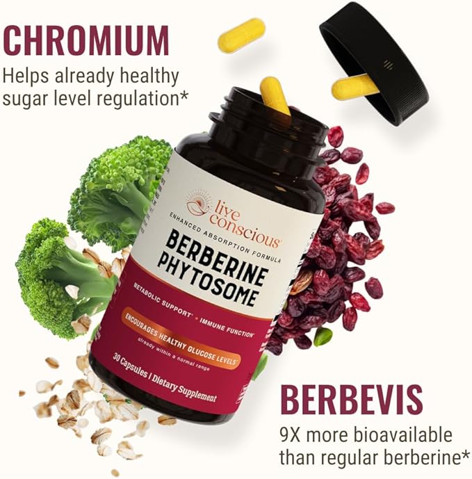 Live Conscious Berberine Phytosome - Advanced & Bioavailable Berberine Formula, Optimal Energy