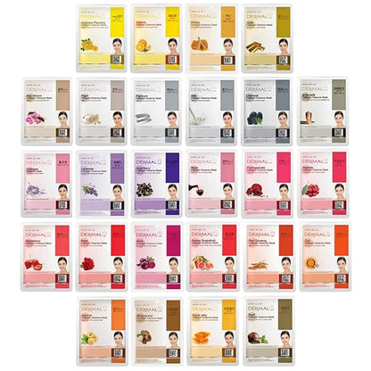 DERMAL Korea Collagen Essence Full Face Facial Mask Sheet 26 Yellow & Red Combo Pack - Skin