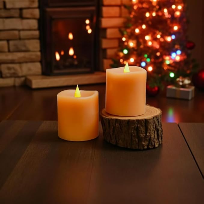 Fall Flameless LED Candles 3 inch Diameter Real Wax 2AA Battery Operated 600hr+ Flickering Candles