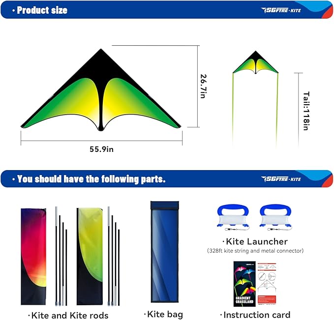 Delta Kite Two Set for Kids and Adults,Easy to Fly Outdoor Fun Kites, Perfect for Beaches and