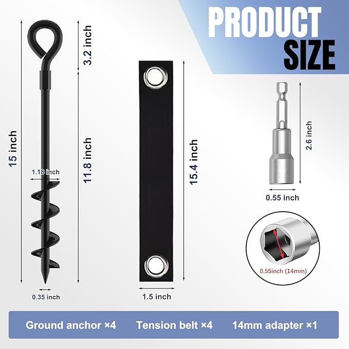 Eurmax USA Trampoline Stakes Screw in Tent Stakes Parts Heavy Duty for Canopies,4-Pack Outdoor