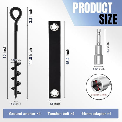 Eurmax USA Trampoline Stakes Screw in Tent Stakes Parts Heavy Duty for Canopies,4-Pack Outdoor