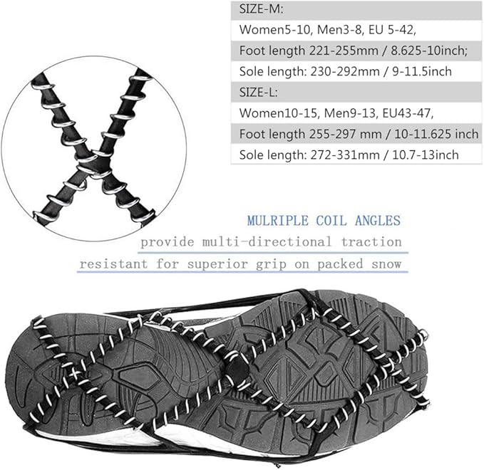 Ice Cleats, Highly Elastic Traction Cleats Grippers with Magic Tape Straps and Storage Bag, Anti