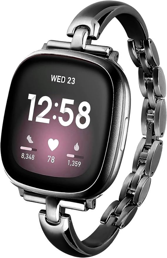 Silm Metal Band Compatible with Fitbit Versa 4/Fitbit Sense 2 Band Cute Women, Bling Jewelry Strap