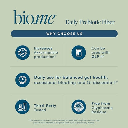 Daily Prebiotic Fiber Powder Unflavored - 20 Travel Packs, 7g Per Serving - Soluble & Insoluble