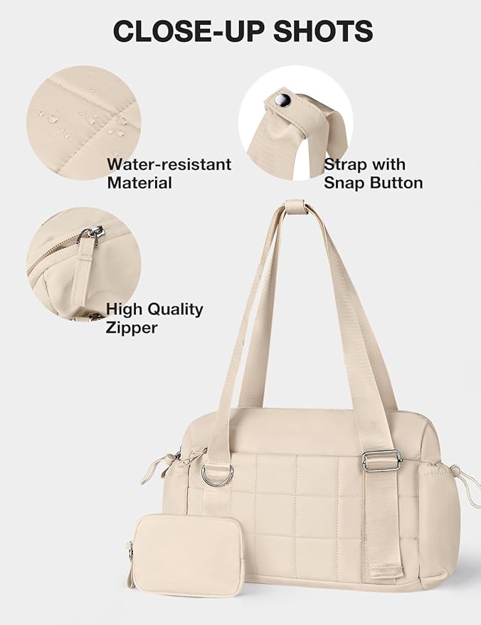 VUUDH Puffy Mini Gym Bag for Women, Carry On Multi-Pocket Water-Resistant Duffel, Lightweight