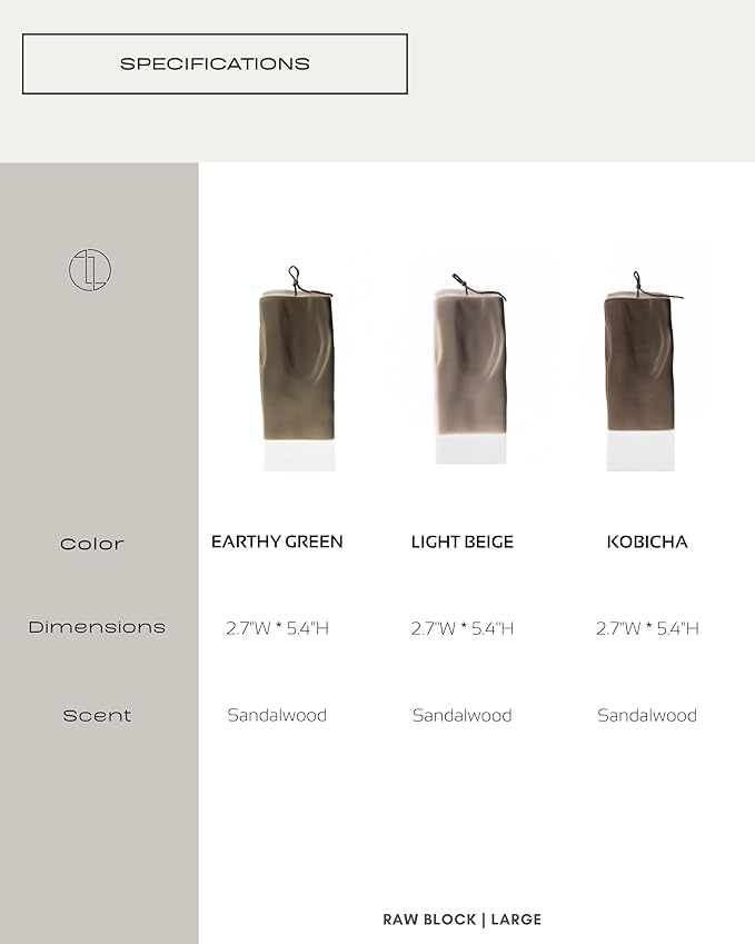 LAWA Raw Block Candle - Beautiful Handmade Pillar Scented Soy Wax Elegant Aesthetic Candle
