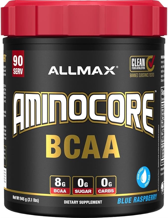 ALLMAX Nutrition AMINOCORE BCAA, Blue Raspberry - 945 g Powder - 8.18 Grams of Branched Chain Amin