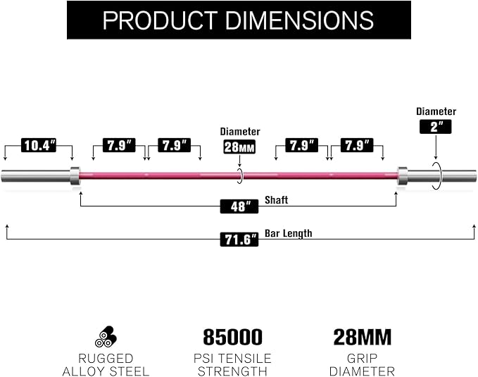 RITFIT Olympic Barbell 4ft/4.8ft/6ft - 2 Inch Weight Bar for Strength Training, Weightlifting