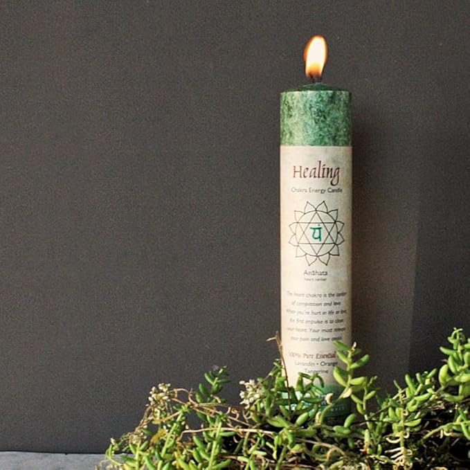 Premium Scented Candle Hand Made Chakra Energy Pillar | 4-Pack | Healing, Anahata | Yoga, Prayer &