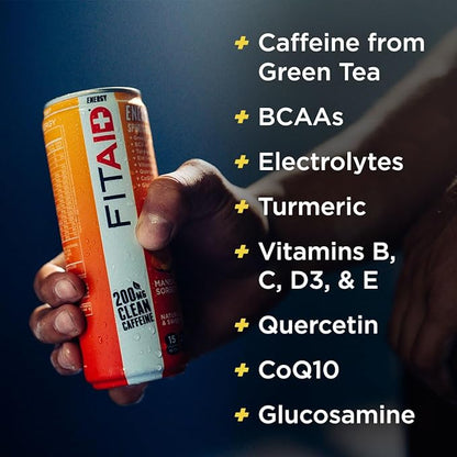 FITAID ENERGY, 200mg Natural Caffeine, Keto, Mango Sorbet, Optimum Performance Formula: BCAAs