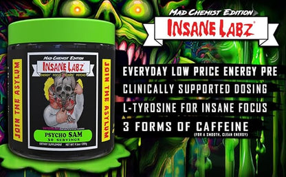 Insane Labz Psycho Sam, High Stimulant Pre Workout Powder, 30 Srvgs (30 Servings (Pack of 1), Fruit