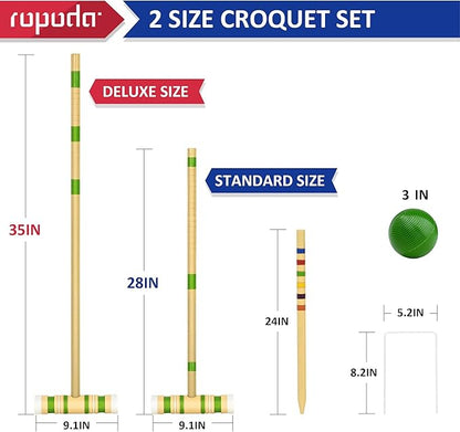 ropoda 35In Updated Six-Player Croquet Set with Wooden Mallets, Colored Balls, Sturdy Carrying Bag