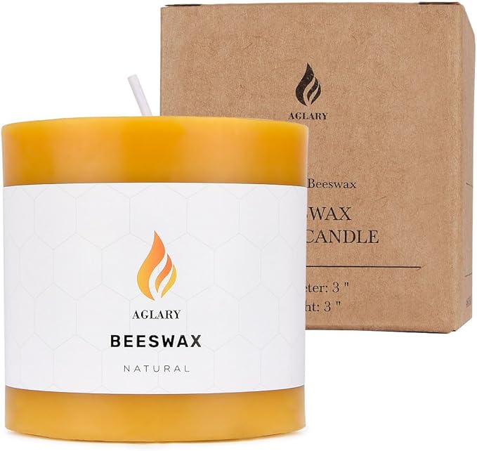 3"x 3" Beeswax Pillar Candle, Made of Pure Natural Beeswax, with Ultra Long Burning Time and Low