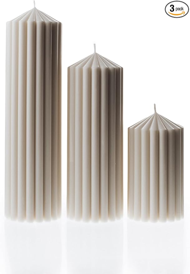 LAWA Ribbed Peak Pillar Candle - Large Beautiful Handmade Pillar Scented Soy Wax Candle Elegant