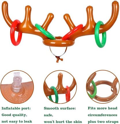 4 Pack Inflatable Reindeer Antler Ring Toss Game (4 Antlers 16 Rings) Reindeer Antler Hat Ring Toss