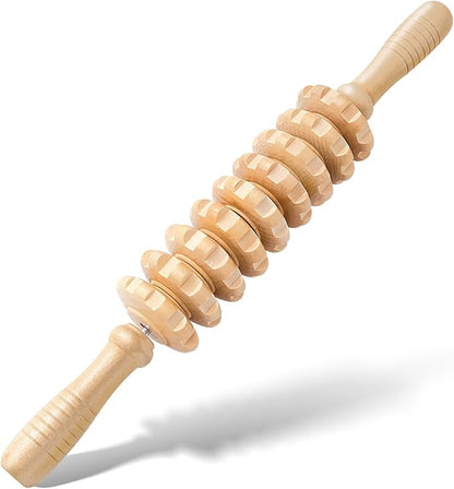 Wooden Cellulite Massage Roller for Legs and Thighs - Handheld Fascia Blaster Tool for Muscle