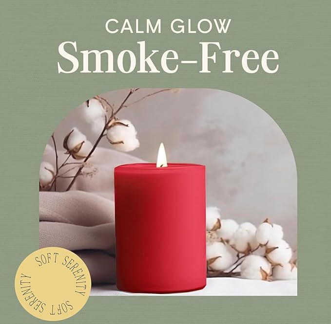 Mister Candle Dripless Unscented Rustic Red Pillar Candles, Set of 3 Hand Poured Solid Color