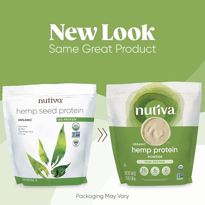 Nutiva Organic Cold-Pressed Raw Hemp Seed Protein Powder, Peak Protein, 3 Pound, USDA Organic