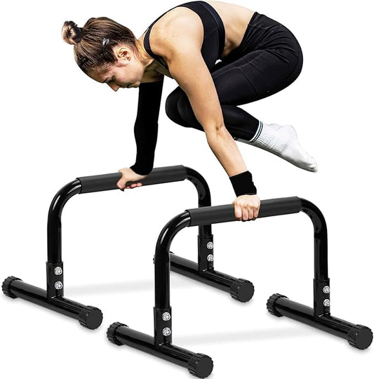 TABEKE Push Up Bar, 14'' High Steel Parallettes & Dip Bar with Full Coverage Foam Handle