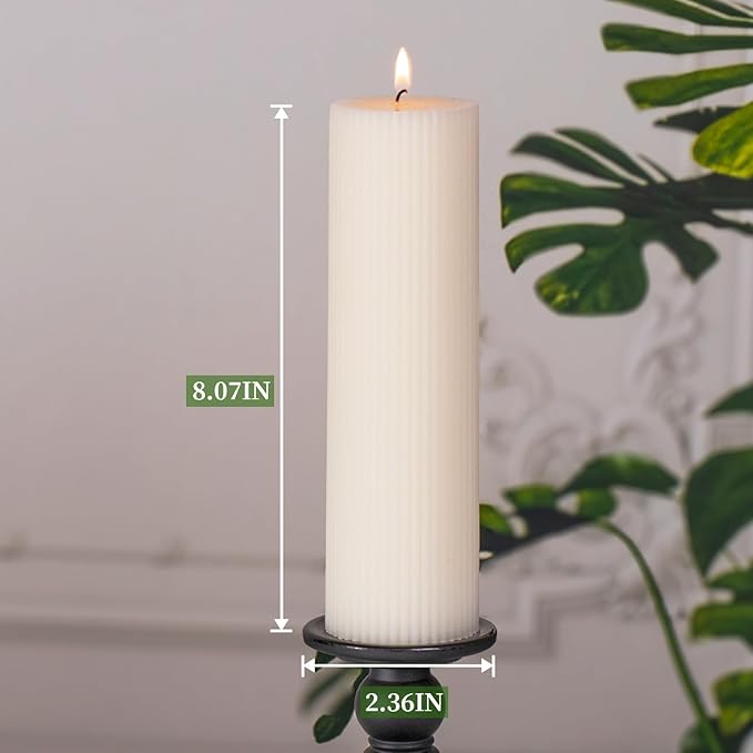 KONNI White Pillar Candles 2.4 x 7.9 inch Unscented Pillar Candle Bulk, Long Burning Candles