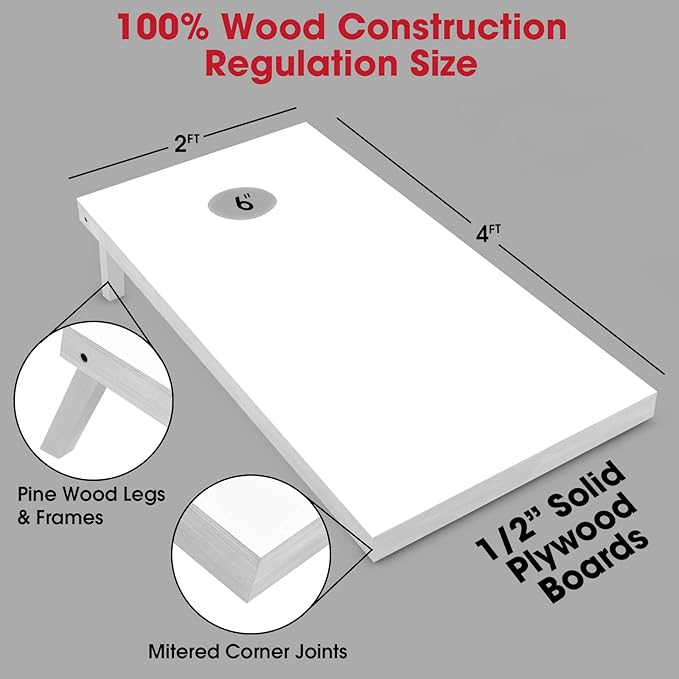 GoSports 4 ft x 2 ft Regulation Size Wooden Cornhole Boards Set - Includes Carrying Case and Over