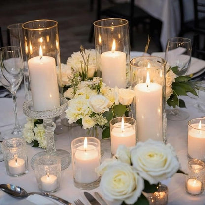24 Pcs White Pillar Candles and Glass Candle Holders, Clear Cylinder Vases Pillar Candle Holders