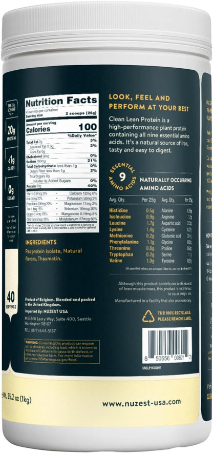 Nuzest - Pea Protein Powder - Clean Lean Protein, Premium Vegan Plant Based Protein Powder, Dairy