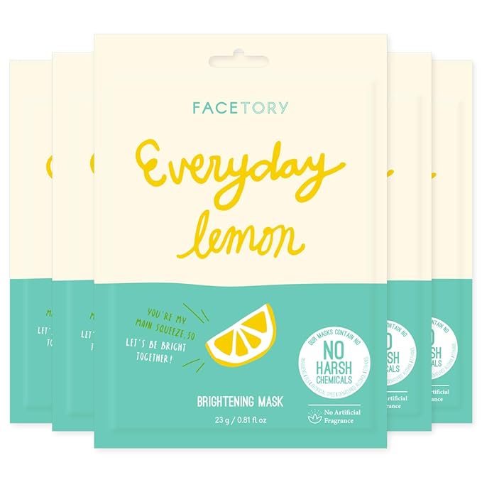 FACETORY K Beauty Face Mask Skin Care - Everyday LEMON Brightening Sheet Mask | Plant-Based with