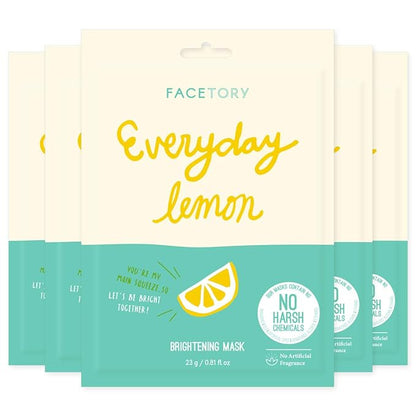 FACETORY K Beauty Face Mask Skin Care - Everyday LEMON Brightening Sheet Mask | Plant-Based with